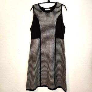 Calvin Klein Black and White Striped Knit Sleeveless Sweater Midi Dress, Size L